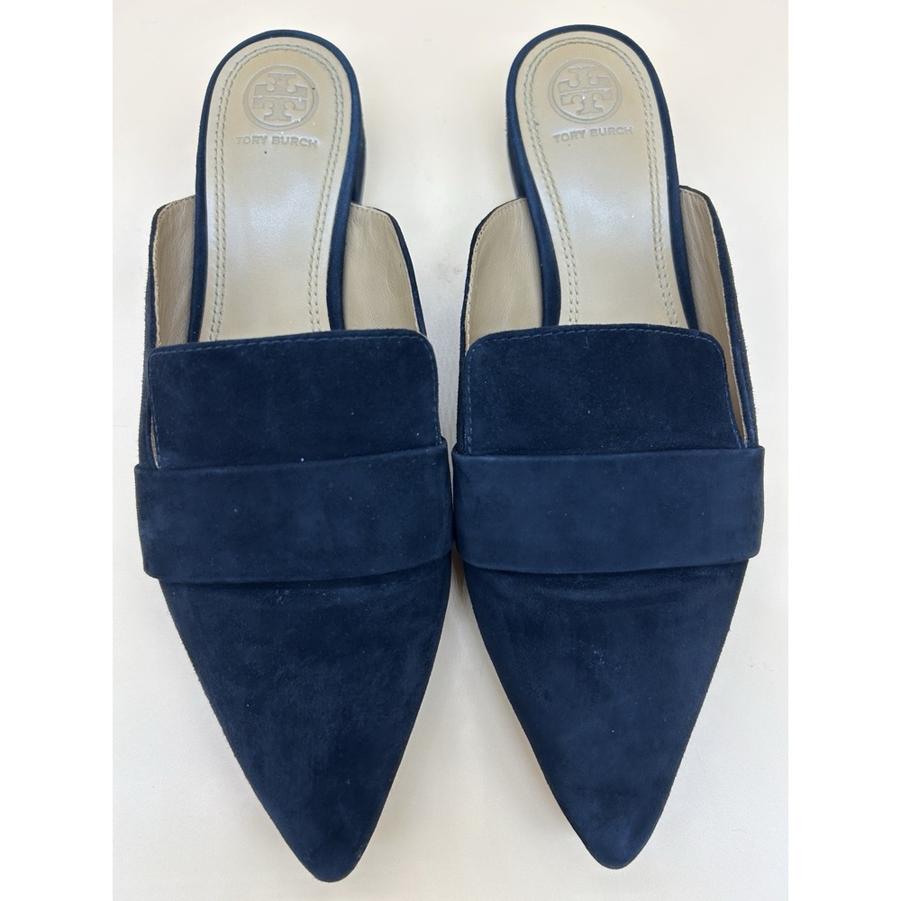 Tory Burch Rosalind Mule Slides 8M Black Suede Pointed Toe Slip On Flats